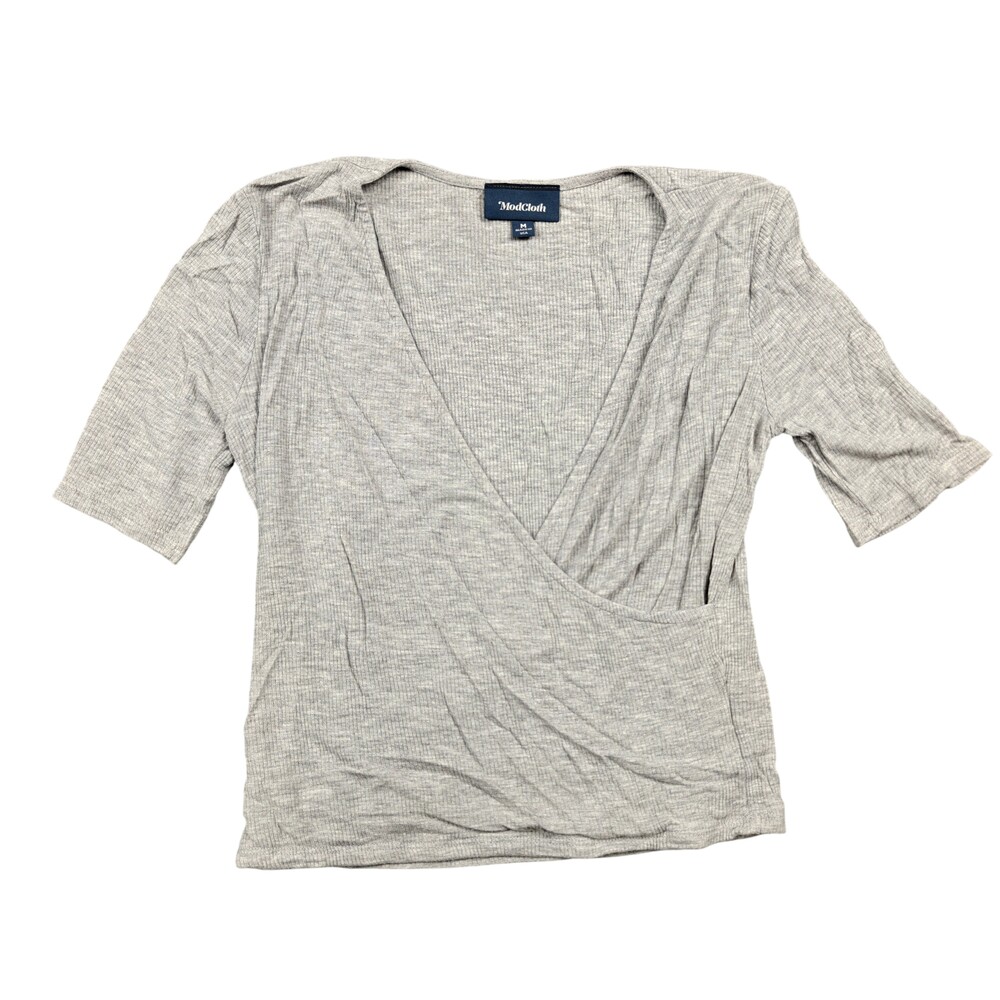 ModCloth T-Shirt Womens Medium Gray V-Neck Jersey Rayon Spandex Made In USA